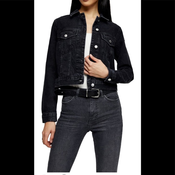 Topshop Tilda Crop Black Denim Jacket 